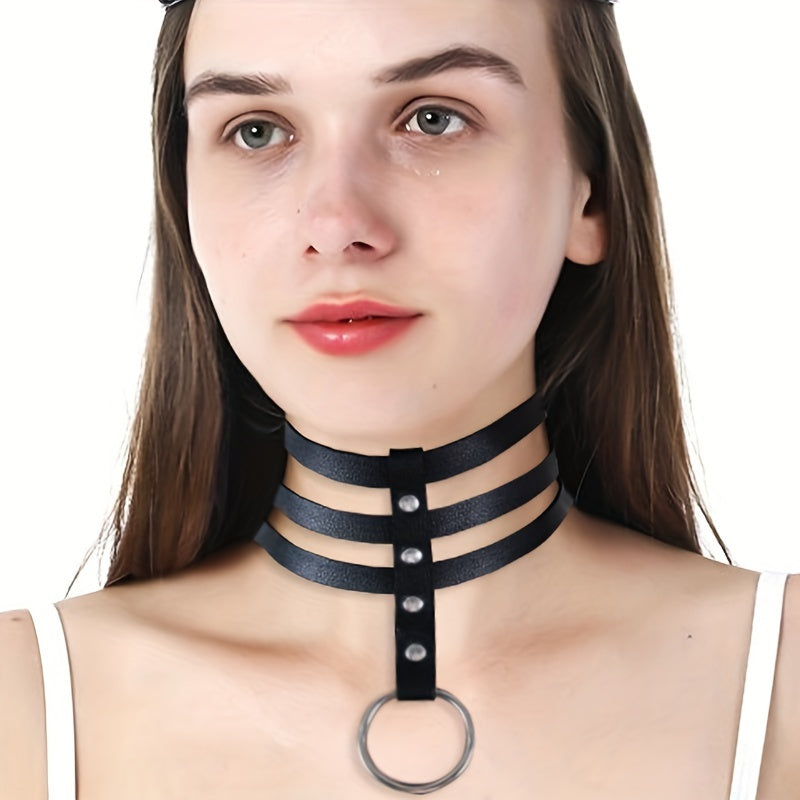 Punk Hollow Artificial Leather Choker - Sexy Women's Lingerie & Underwear Accessory with Three Straps